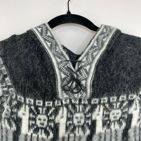 Unbranded gray tunic soft tunic sweater dress knit alpaca print hoodie - Picture 2 of 13